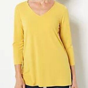 Susan Graver Yellow Liquid Knit 3/4 Sleeve Tunic Petite Length-5X- NWT